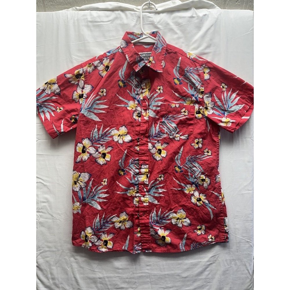 Hawaiian Cornerstore Bodega Mens  Shirt Size Small Red‎ White